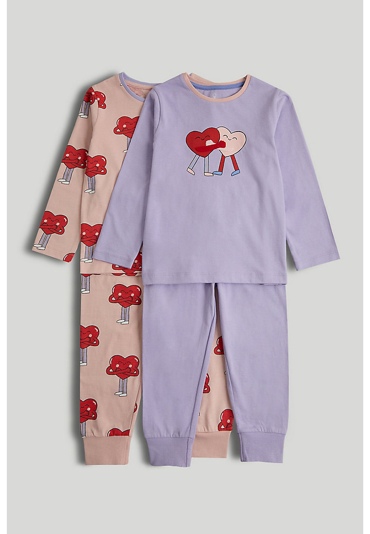 Mothercare 2 Pack Hugging Hearts Pyjamas