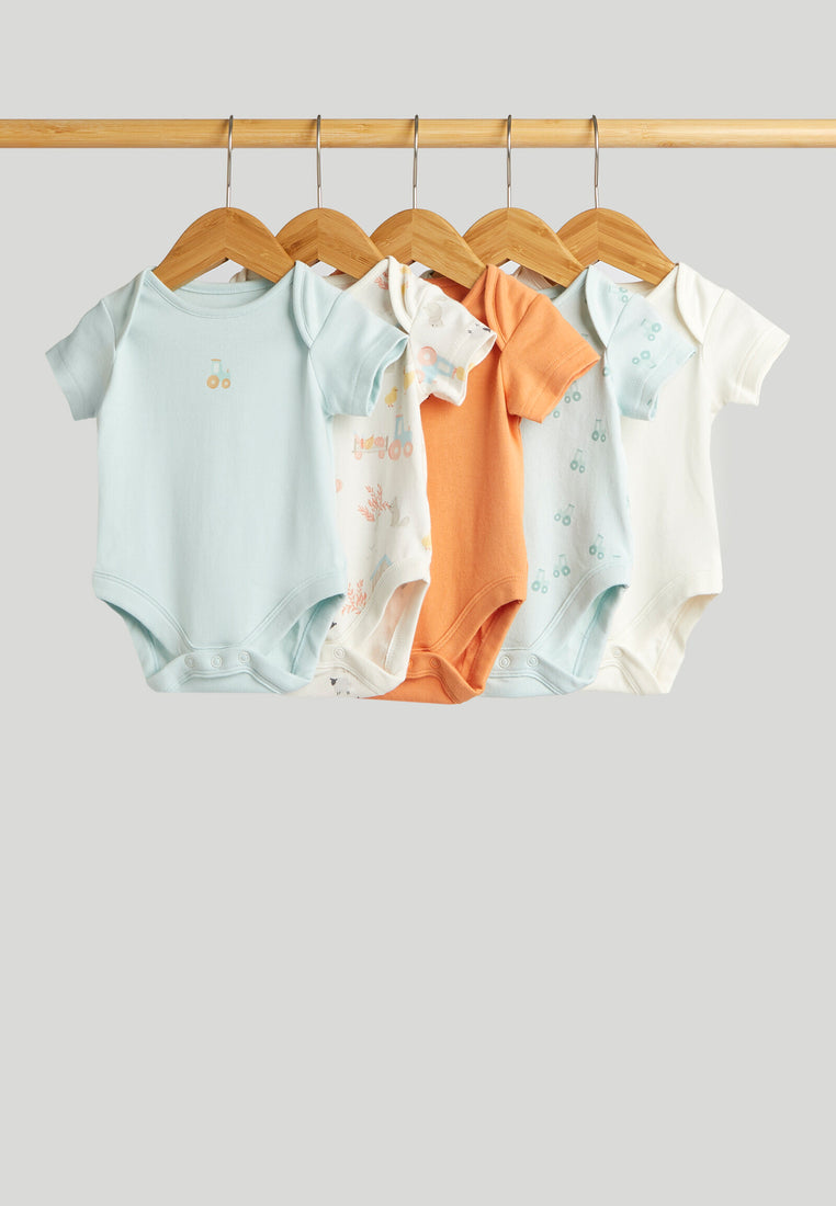 Mothercare 5 Pack Tractor Short-Sleeved Bodysuits