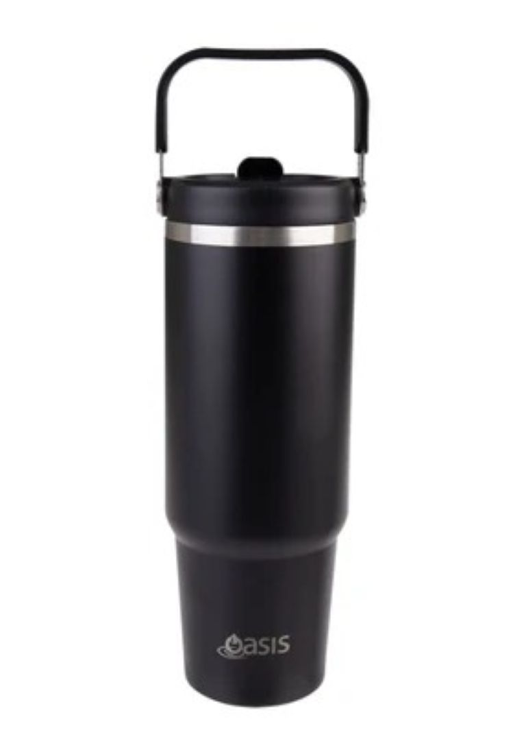 Oasis Oasis Stainless Steel Insulated Voyager Carry Tumbler With Sipper Straw 900ML - Black