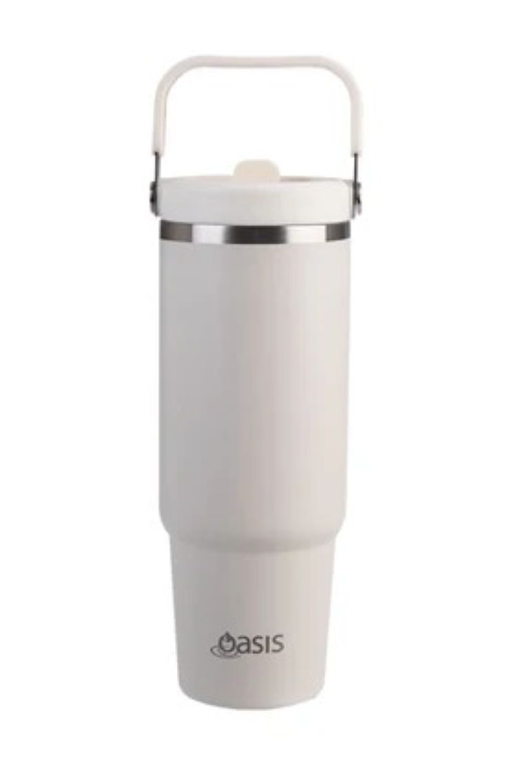 Oasis Oasis Stainless Steel Insulated Voyager Carry Tumbler With Sipper Straw 900ML - Alabaster