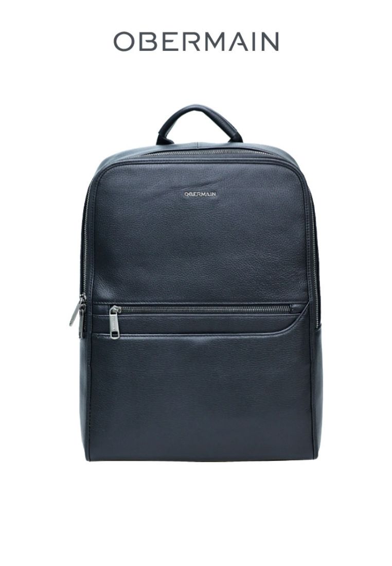 Obermain Men's Backpack Genuine Leather Black