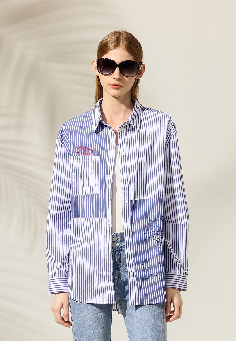 OBSTYLE Striped Panelled Cotton Shirt [HA0209]