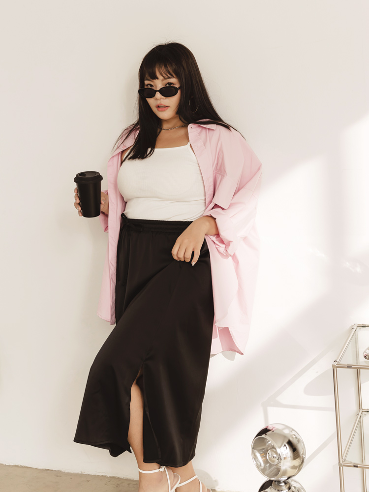 OBSTYLE Textured Tie Waist Slit Maxi Skirt [CA2960]