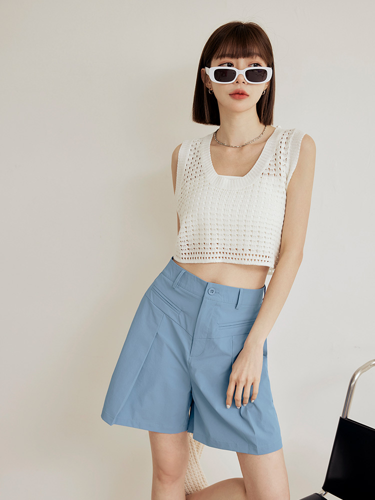 OBSTYLE Cooling UV protection pleated wide-leg shorts [BA7520]