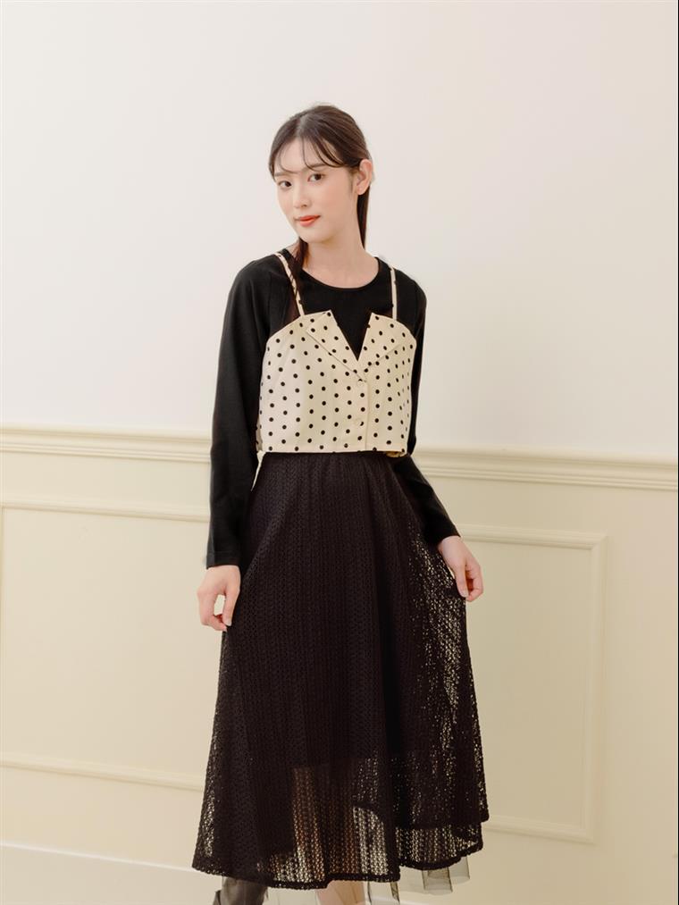 OBSTYLE Two-piece Vintage Polka Dot Lapel Buttoned Vest Top [AB17716]