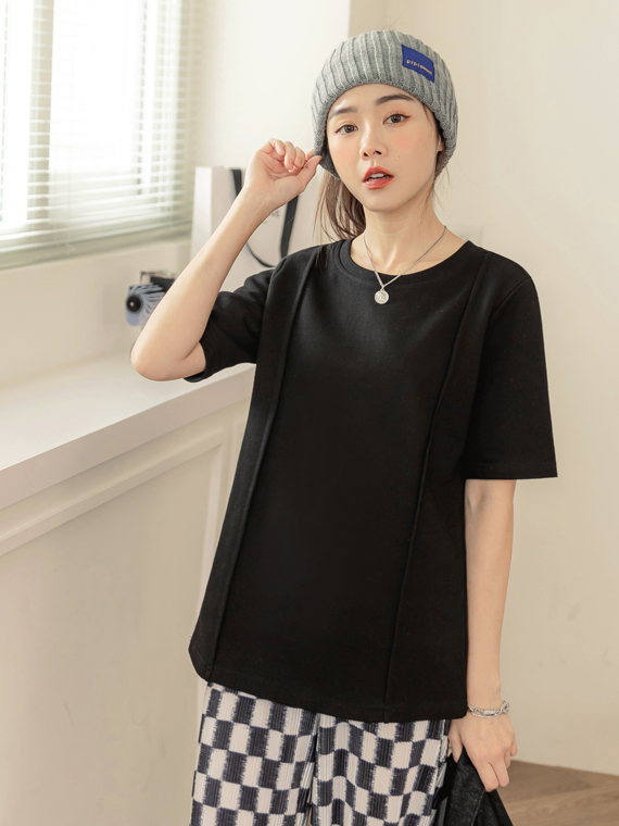 OBSTYLE Pure Cotton Texture Heavy Pound Pleated Short Sleeve Loose Top T [AB17507]