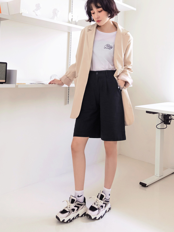 OBSTYLE Cotton Blend Washed Texture Wide-Leg Shorts [BA4090]
