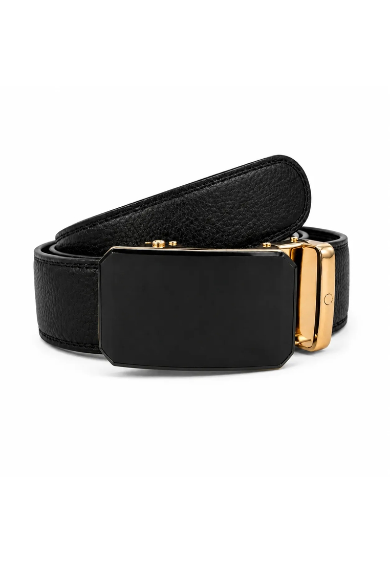 Oxhide Automatic Leather Belt - Real Leather Ratchet Black Belt with Auto Lock Buckle - ABB10A BLACK