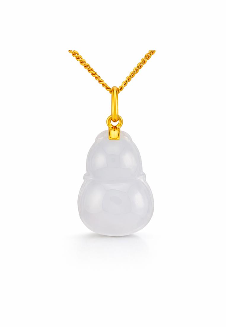 Poh Kong POH KONG 750/18K Yellow Gold Jade Bottle Gourd Pendant
