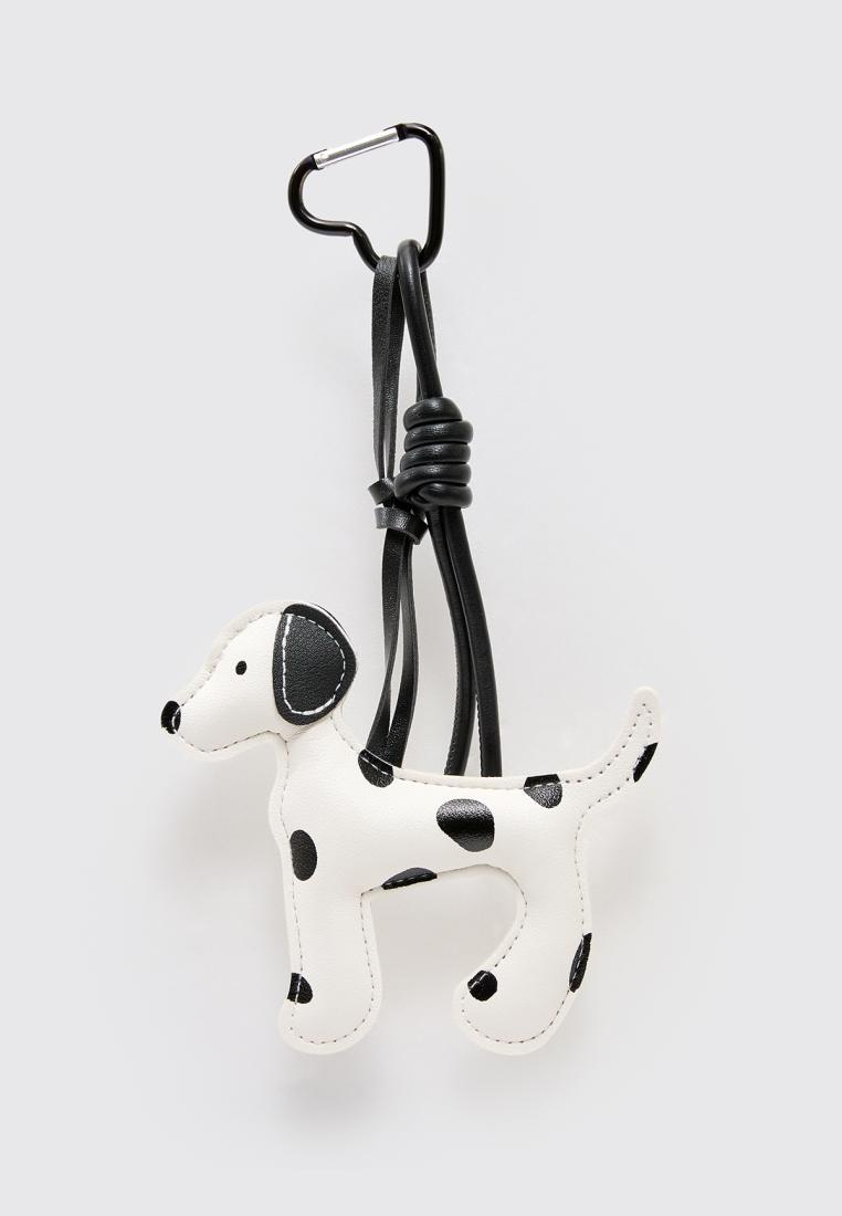 Pomelo Dalmatian Dog Printed Bag Charm with Contrast Ear and Knot - White