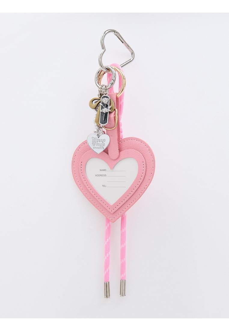 Pomelo Heart-Shaped Luggage Tag & ID Holder Keychain with Floral Metallic Charms & Braided Rope - Li