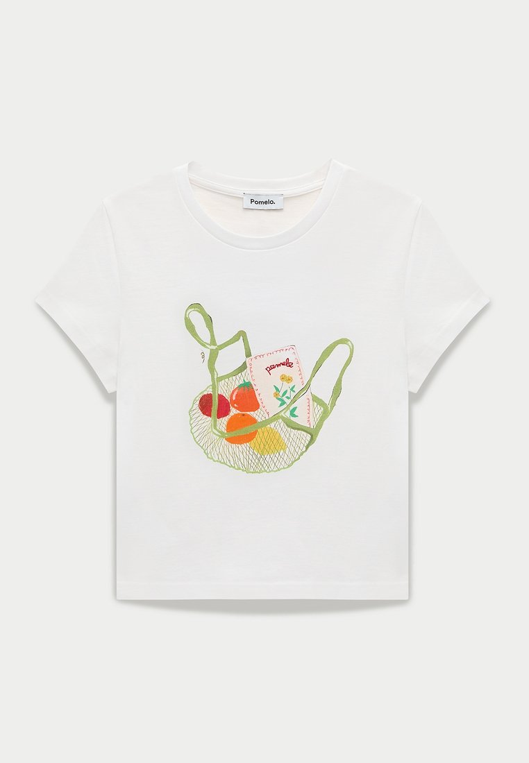 Pomelo Fruit Basket Graphic Print Short Sleeve Tee – White