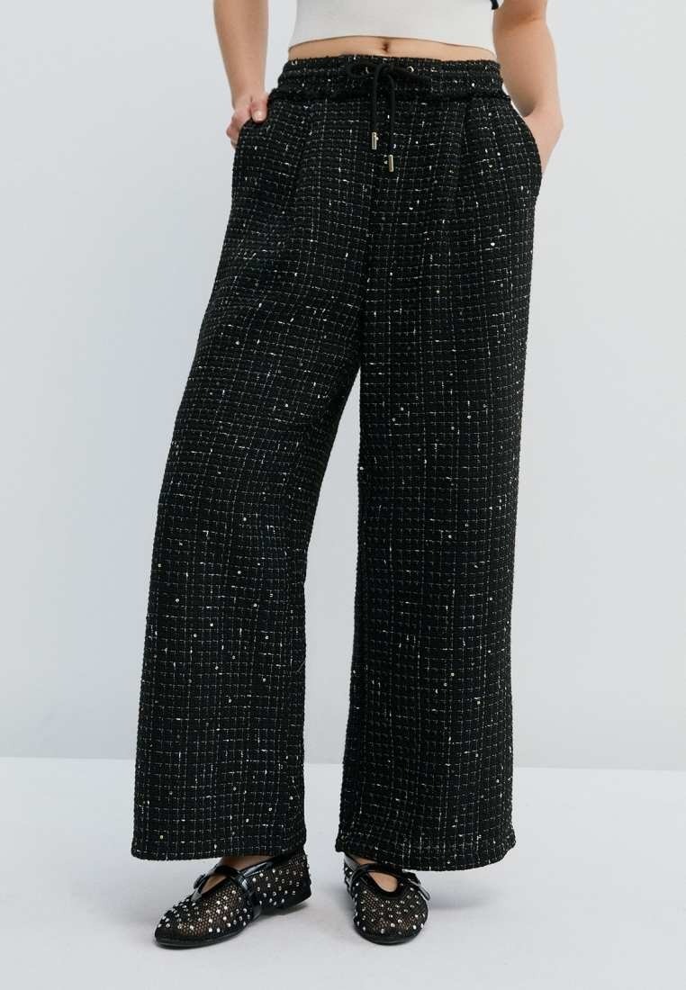 Pomelo Tweed Drawstring Pants - Black
