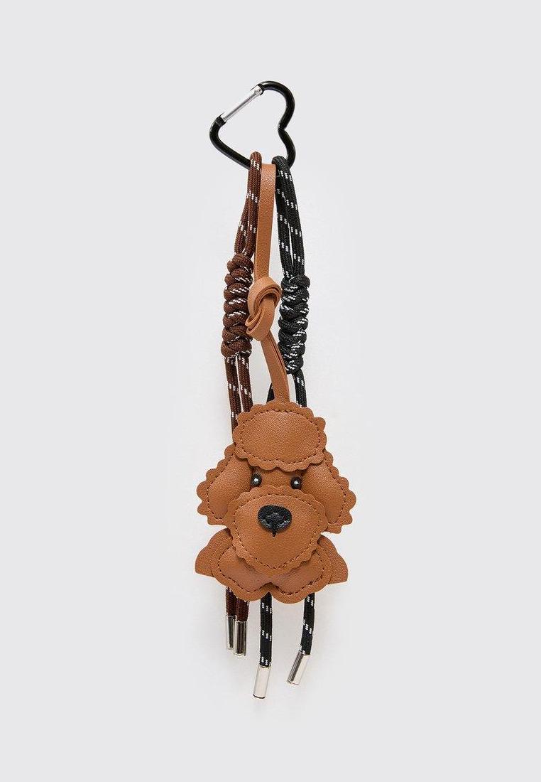 Pomelo Poodle Dog Silhouette Padded Bag Charm with Braided Rope Strap - Brown