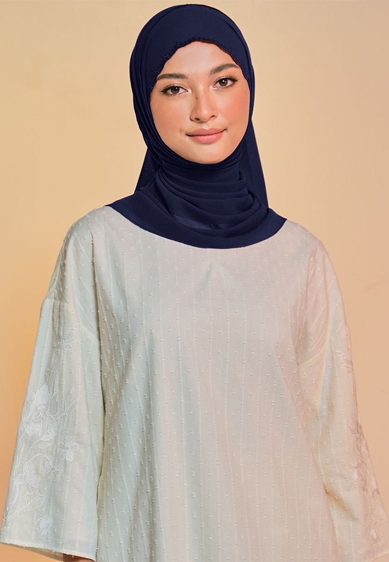 POPLOOK Tanuja Embroidered Scallop Headscarf - Eclipse