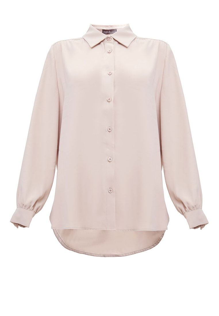 POPLOOK Giulianna Front Button Shirt - Sand