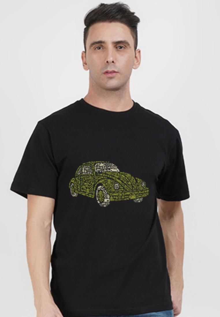 QuirkyT Beetle Short Sleeve Black Relaxed Cotton Tee