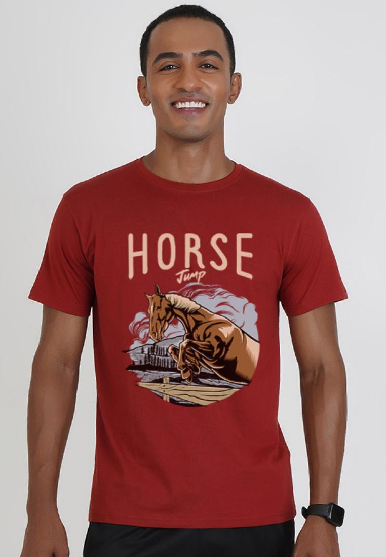QuirkyT Horse Jumping Graphic Maroon Cotton Short Sleeve Relaxed Tee