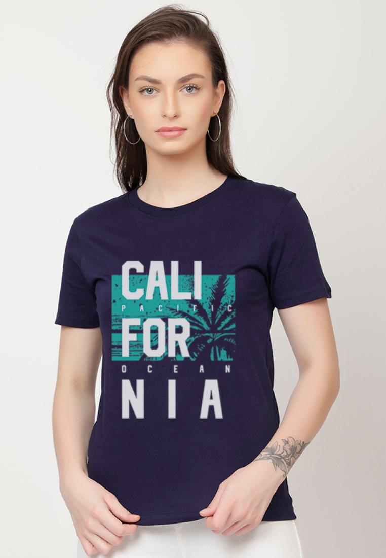 QuirkyT California Herb Relaxed Short Sleeve Stylish Navy Blue Cotton Casual Graphic Print Tee/TShir