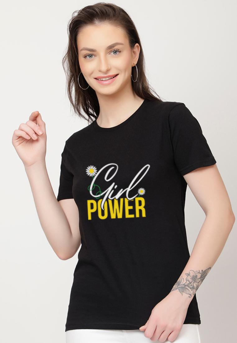 QuirkyT Girl Power Relaxed Short Sleeve Stylish Black Cotton Casual Graphic Print Tee/TShirt