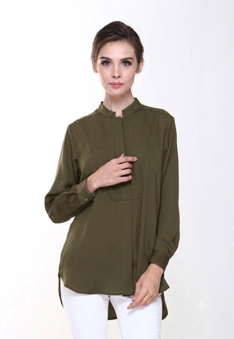 Rina Nichie Basic Eva Suit Top in Dark Olive Green