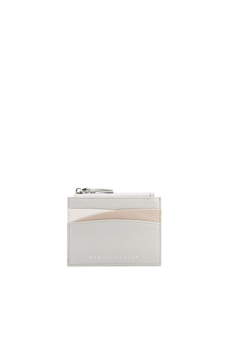 Samuel Ashley Amber Top Zip Leather Card Holder - Light Grey