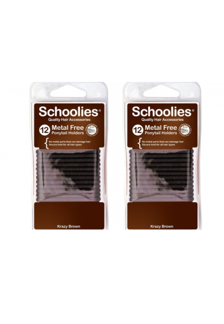 Schoolies Schoolies Metal Free Ponytail Holders 12pc Krazy Brown x 2 [SCH213x2]