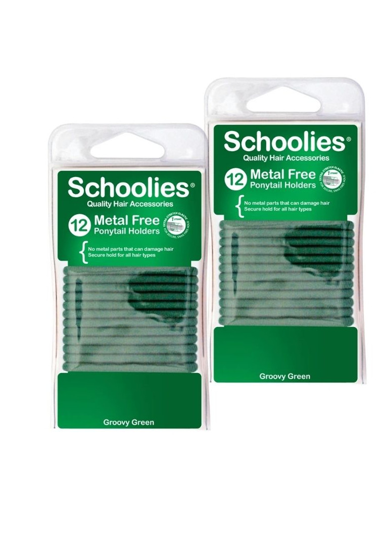 Schoolies Schoolies Metal Free Ponytail Holders 12pc - Green [SCH216-2pcs]