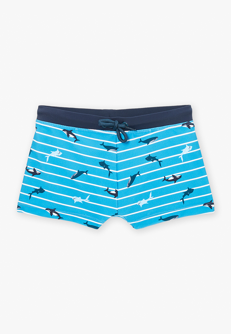 Sergent Major BLUE STRIPED SWIM TRUNKS WITH ORCA, SHARK AND WHALE PRINT