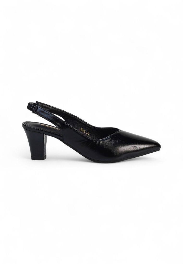 SHOEPOINT Serenity Classic Slingback Comfy Low Mid Heel Pump Classic Slingback 7542 in Black