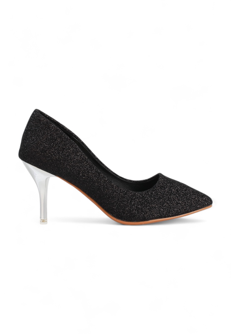 SHOEPOINT 00737 8cm Glitter Evening  Pump Heels in Black Glitter