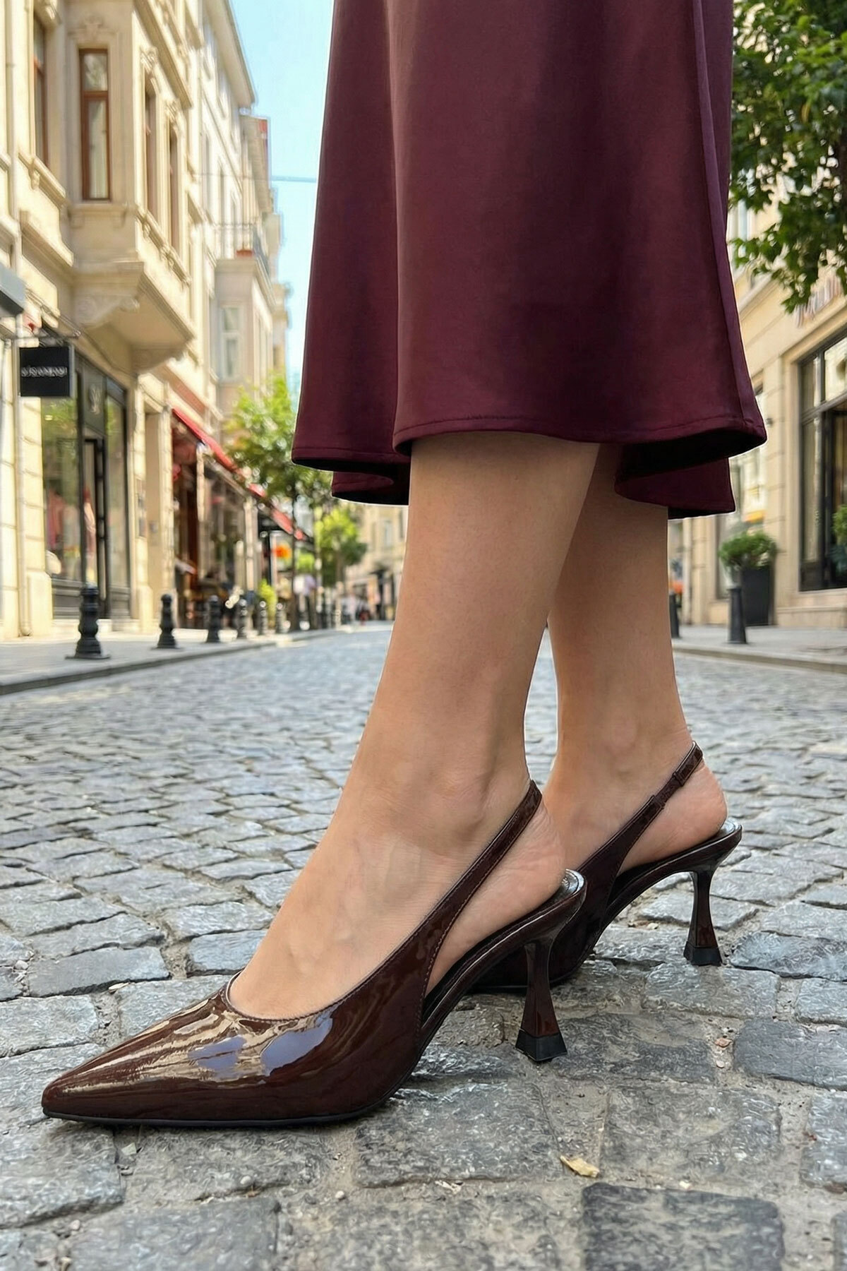Soho Brown Patent Leather Women'S Classic Heeled Shoes 21264
