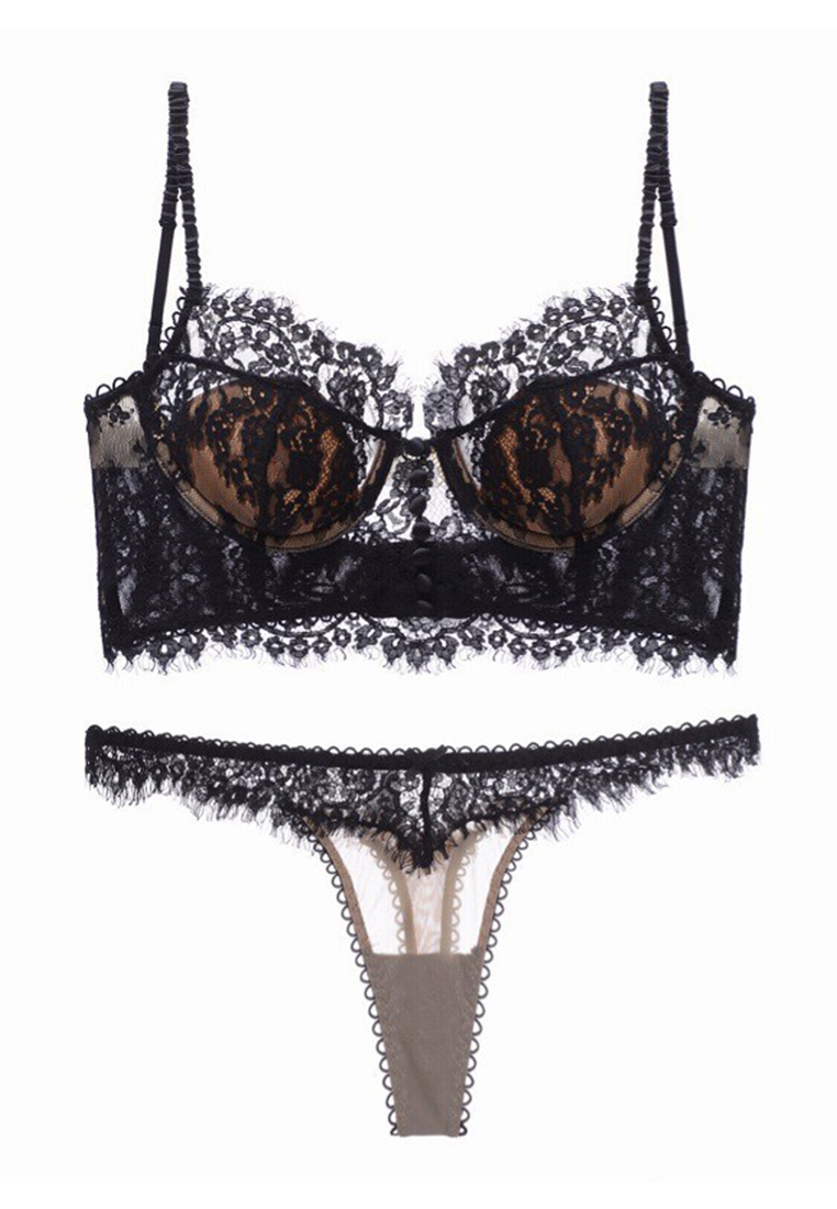 Sunnydaysweety 2025 S/S European and American-style eyelash lace thin cotton padding breathable sexy