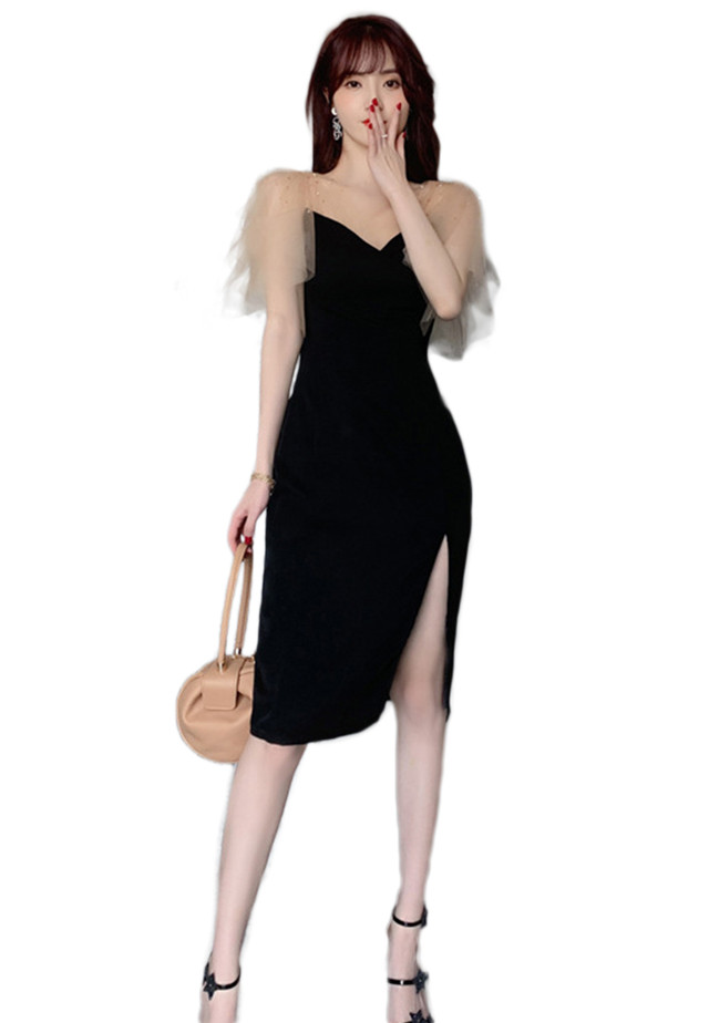 Sunnydaysweety Sexy Lace Diamond Stitching V-Neck One Piece Dress A21022261