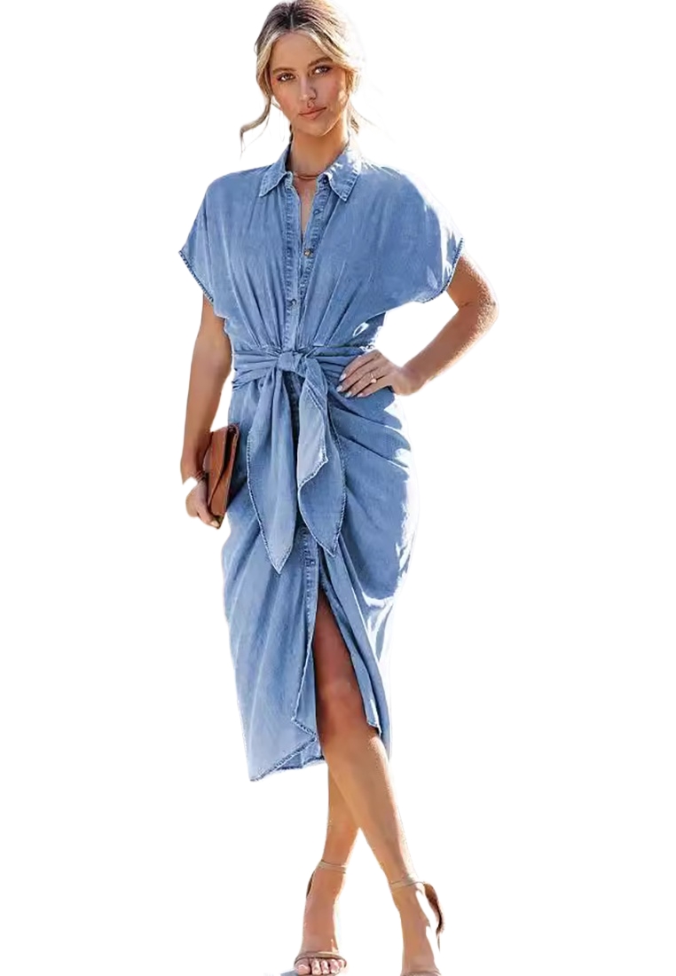Sunnydaysweety New arrival slit slim-fit denim dress CA25091505BL