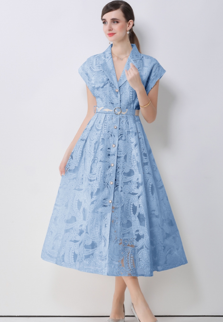 Sunnydaysweety 2026 Summer Single-Breasted Embroidered Slim Fit Dress CA26022411BL