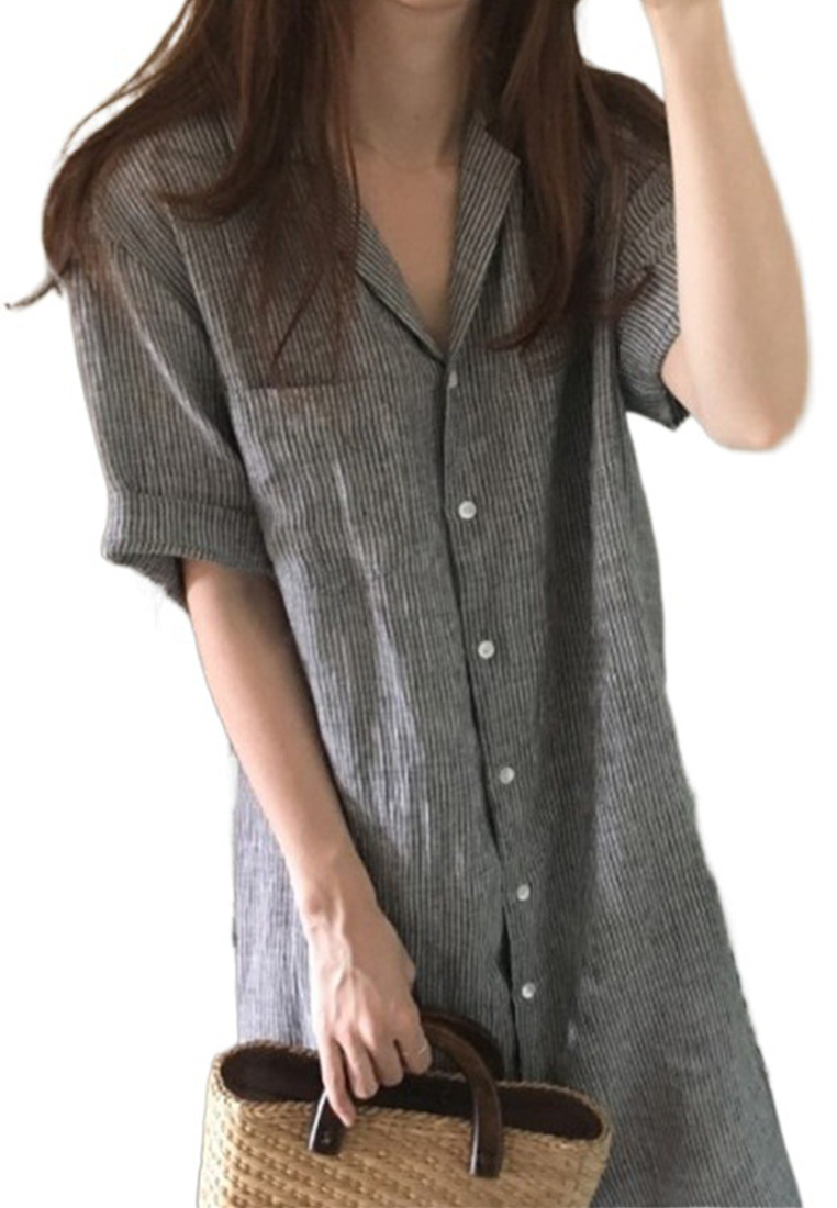 Sunnydaysweety SummerNew Korean-style Striped Shirt Dress CA061321