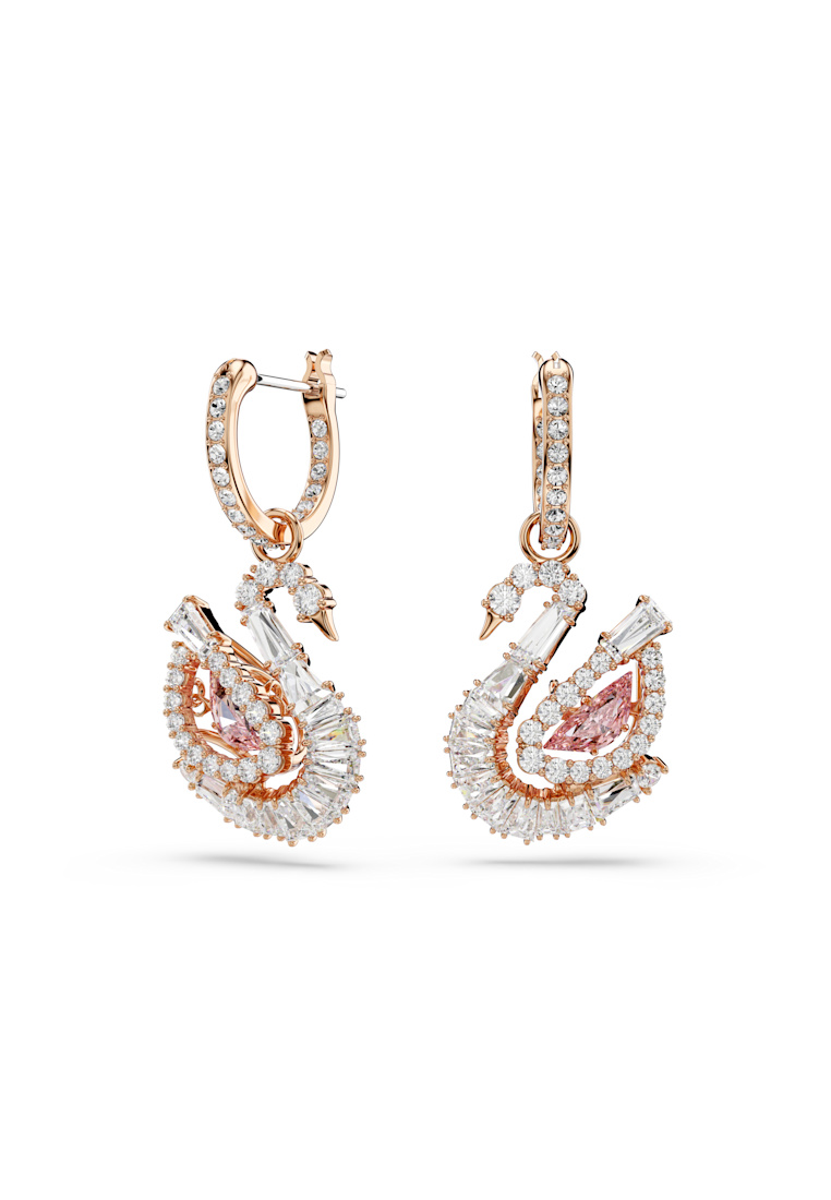 Swarovski Swan drop earrings, Pavé, Swan, Pink