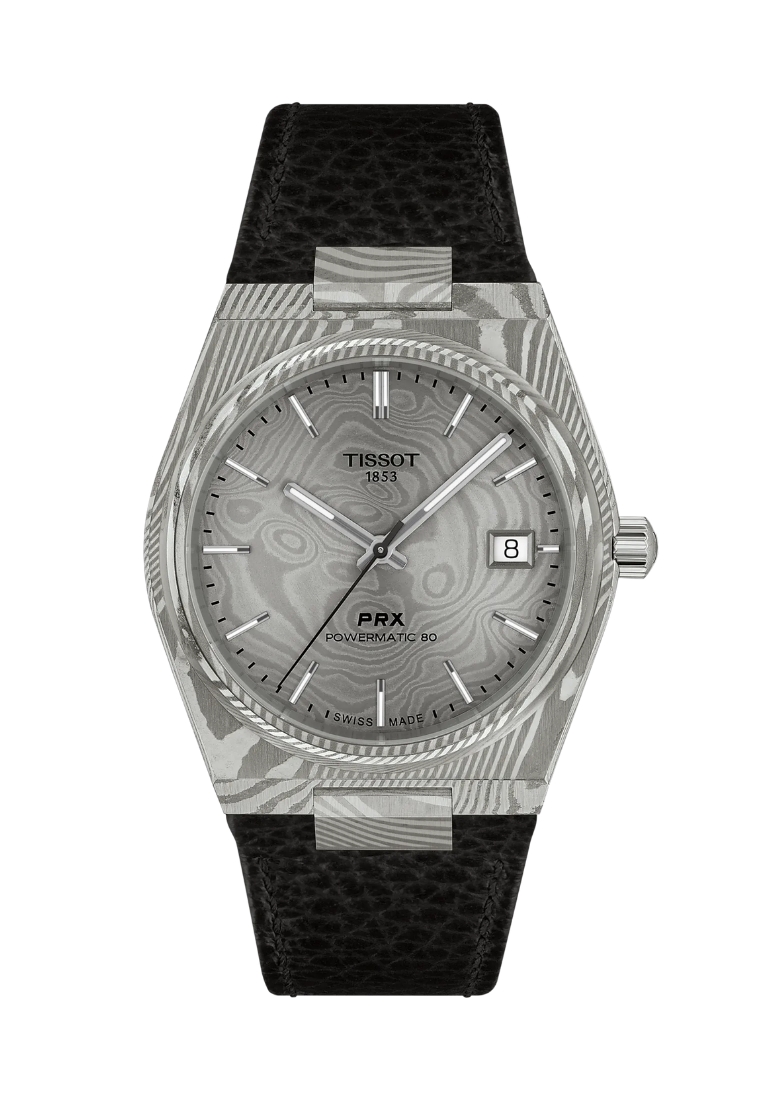 Tissot Tissot PRX Powermatic 80 Damascus Steel 38mm Grey Dial Black Leather Band Swiss Automatic Wat