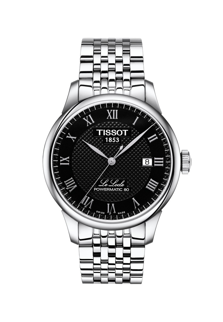 Tissot Le Locle Powermatic 80 - Jam Tangan Lelaki 39.3mm Acier Inoxydable 316L, Dial Hitam, Tali Cuir Hitam