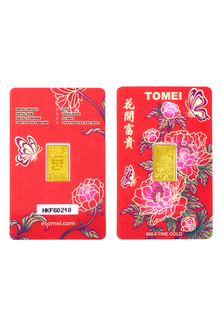 TOMEI TOMEI Hua Kai Fu Gui Flower Gold Bar 3.11G | Fine Gold 9999