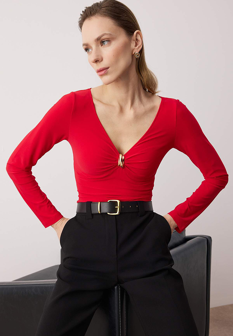 Trendyol Red Knitted Bodysuit Twoaw26Bd2