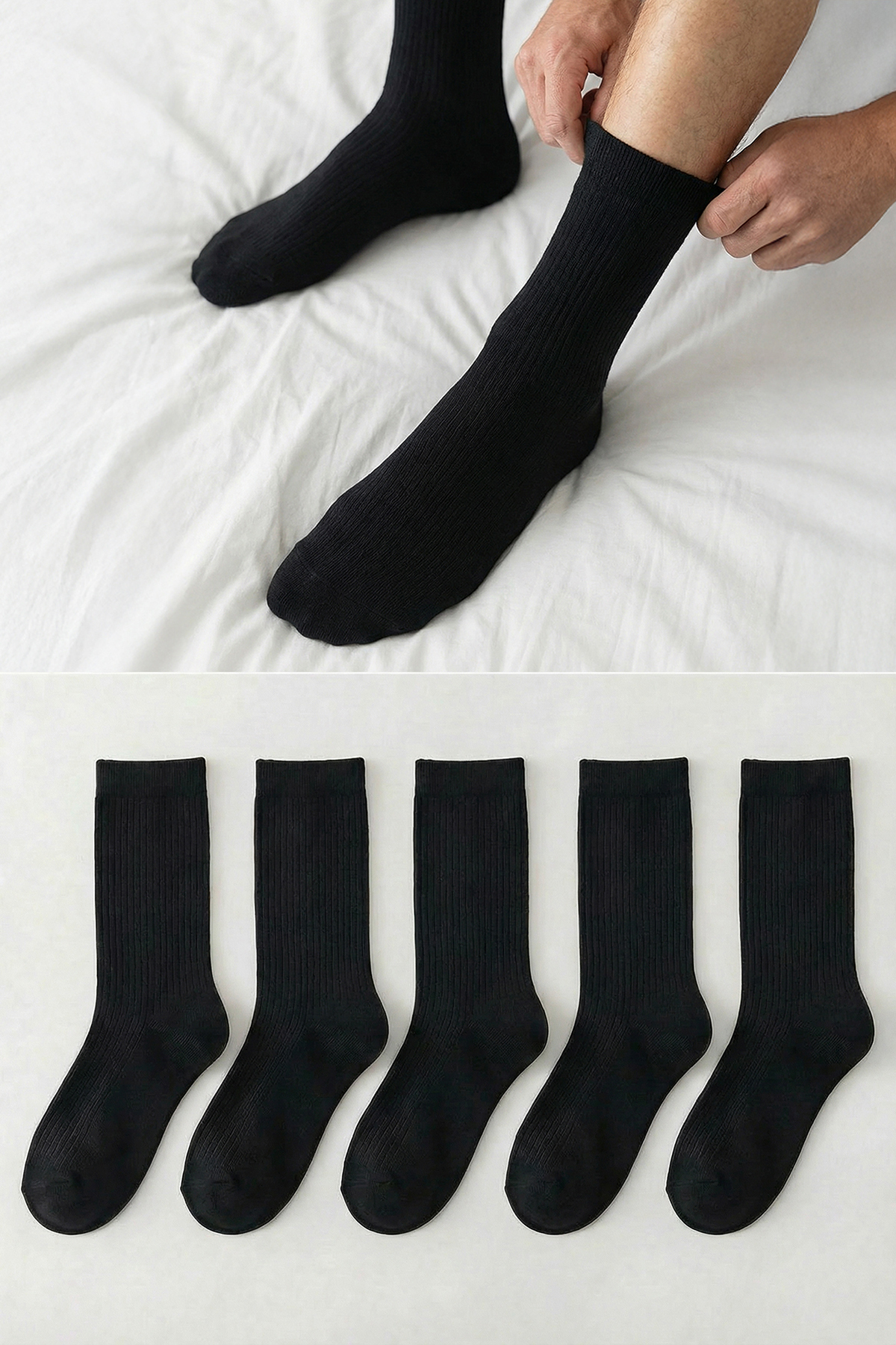 Trendyol Black 5-Pack Economic Package Cotton Textured College-Tennis-Medium Length Socks