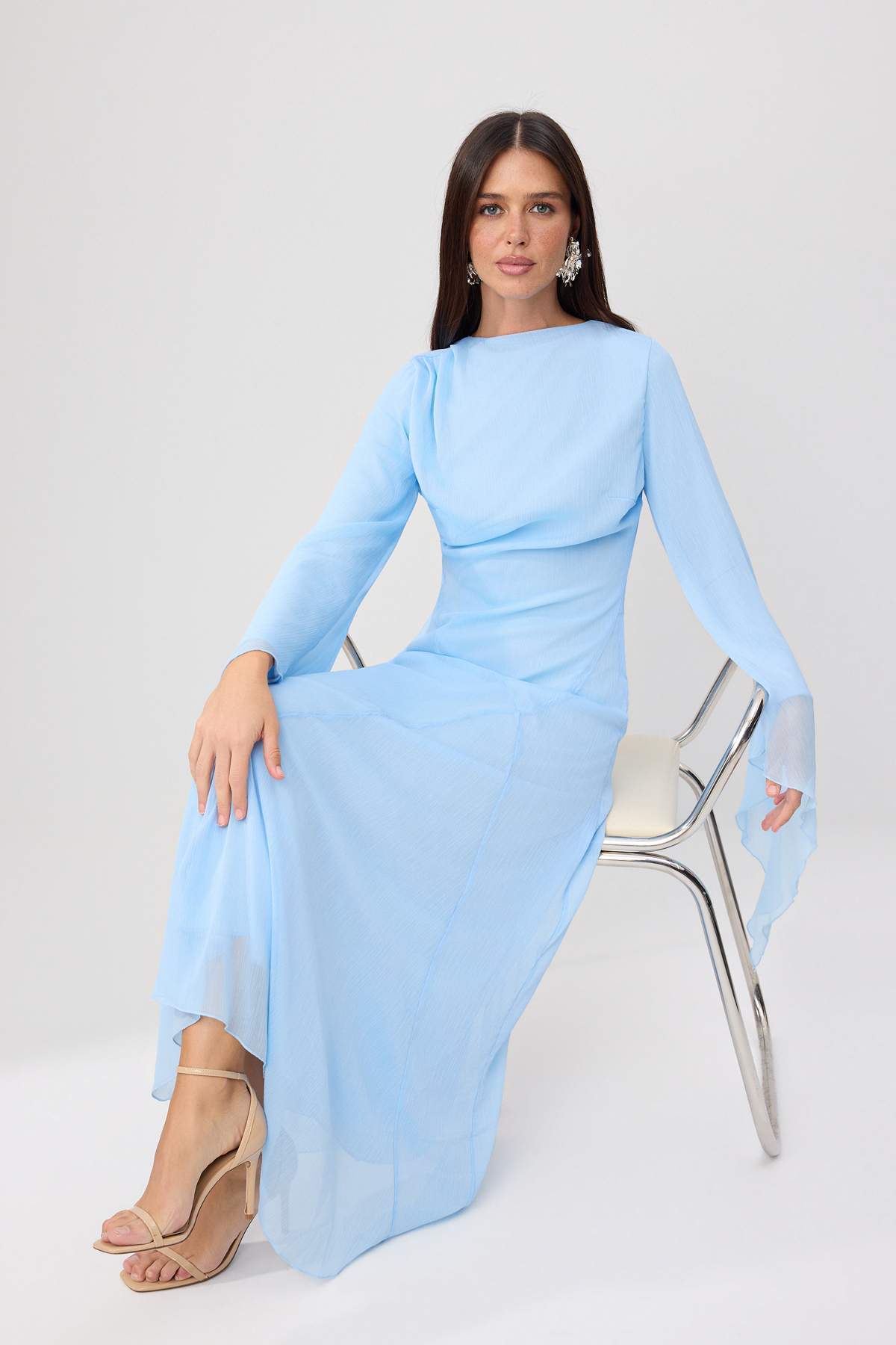 Trendyol Light Blue Princess Sleeve Chiffon Maxi Woven Stylish Hijab Dress Event Evening Dress
