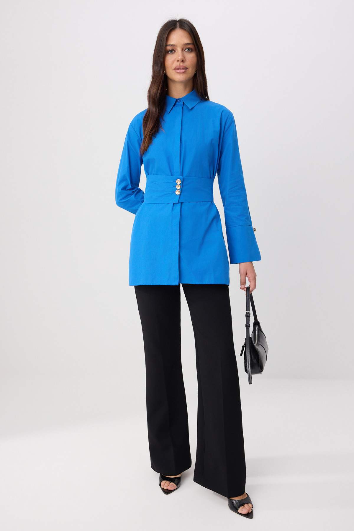 Trendyol Cobalt Blue Belted Shirt