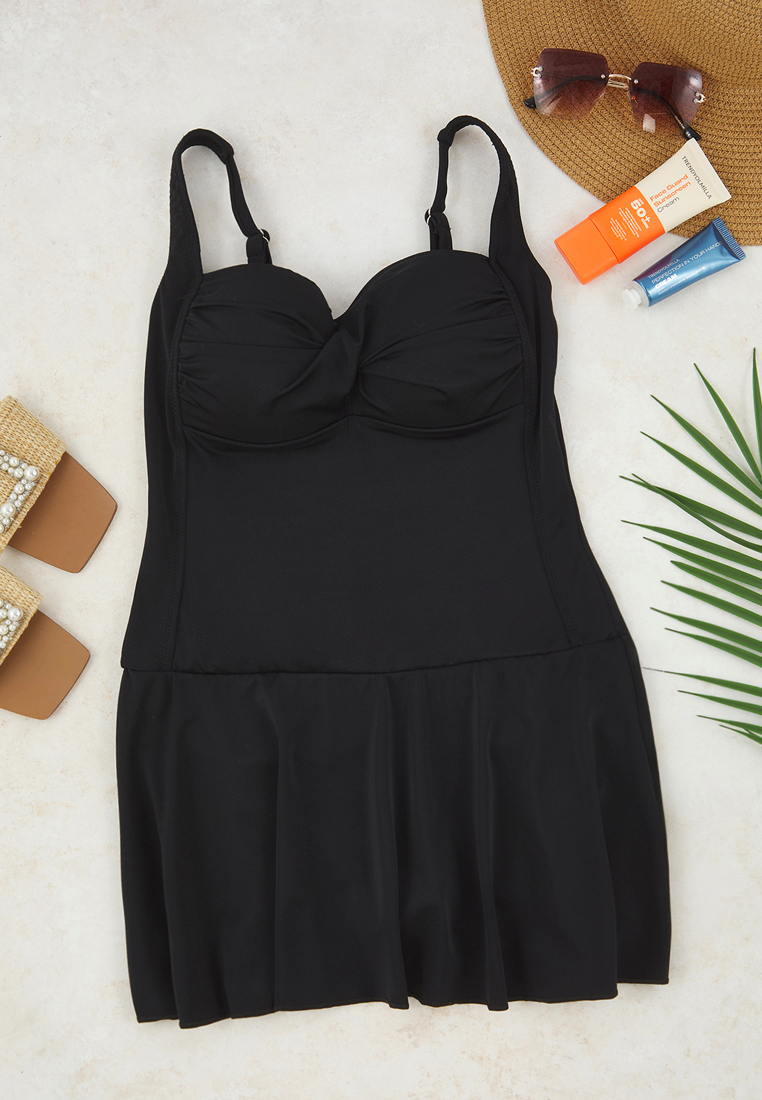 Trendyol Black Strap Plus Size Dress Swimsuit Tbbss25Am00022