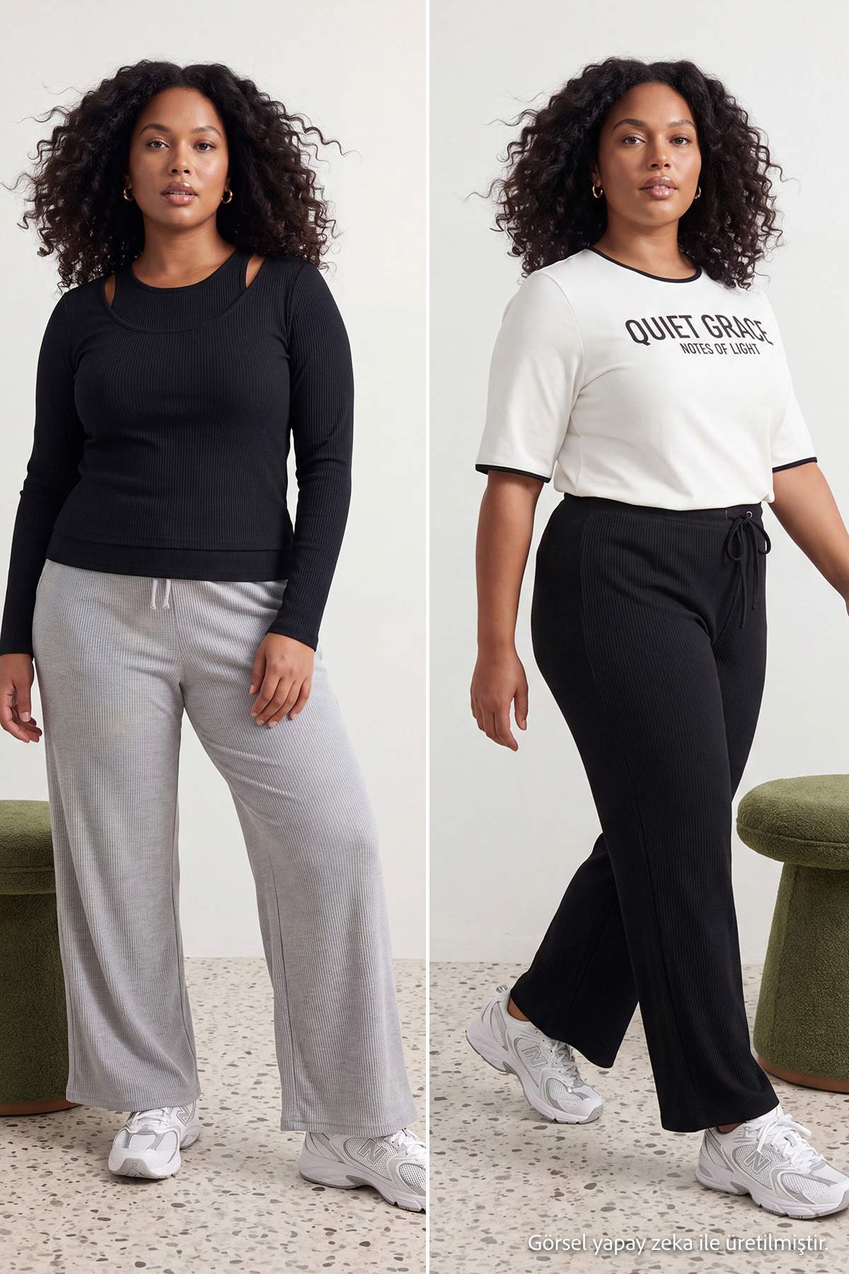 Trendyol Black-Grey Flare/Spanish Leg High Waist Knitted Sweatpants