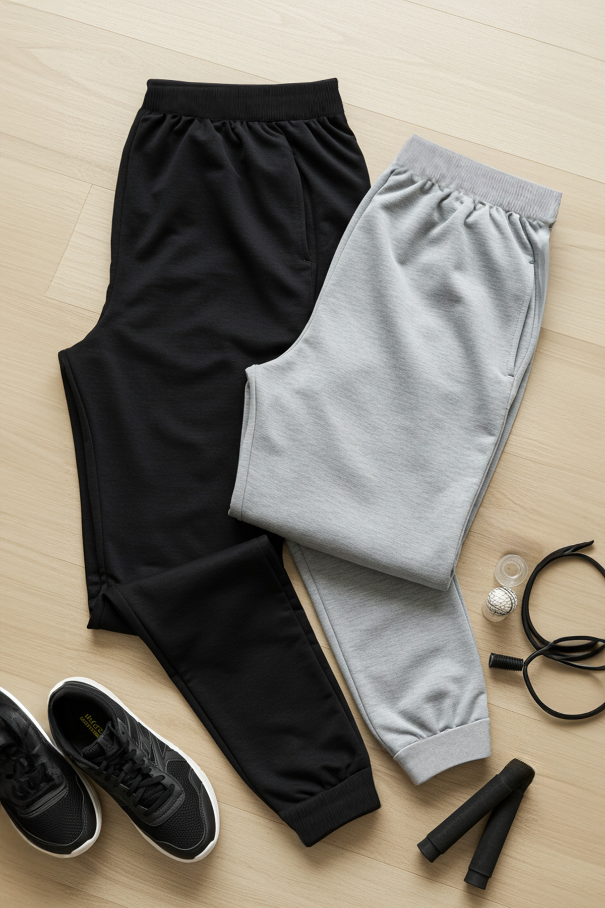 Trendyol Grey-Black Regular Fit Elasticated Hem Jogger Pants 2-Pack Sweatpants