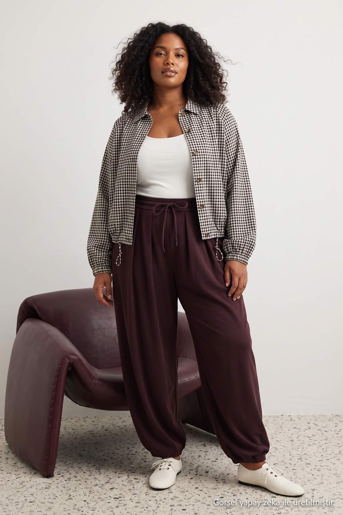 Trendyol Brown Elastic Cuffed Pleated Plus Size Sweatpants