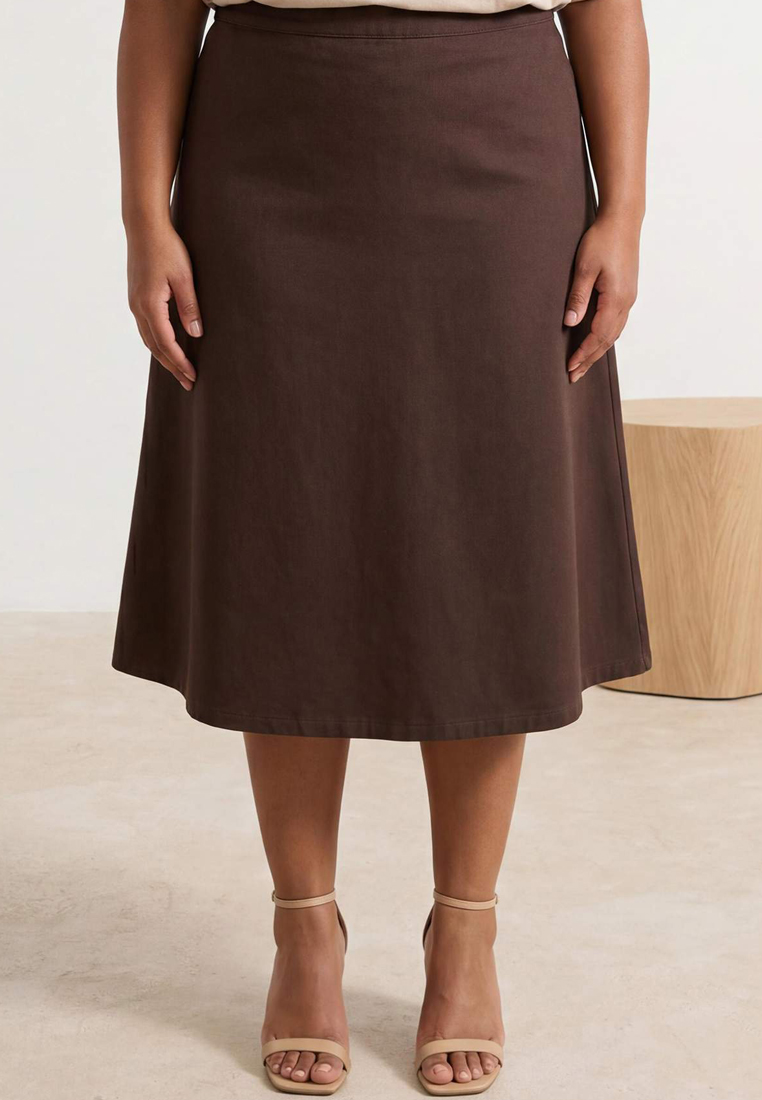 Trendyol Brown Ruffled Maxi 100% Cotton Non-Stretch Large Size Denim Skirt Tbbss26Az00017